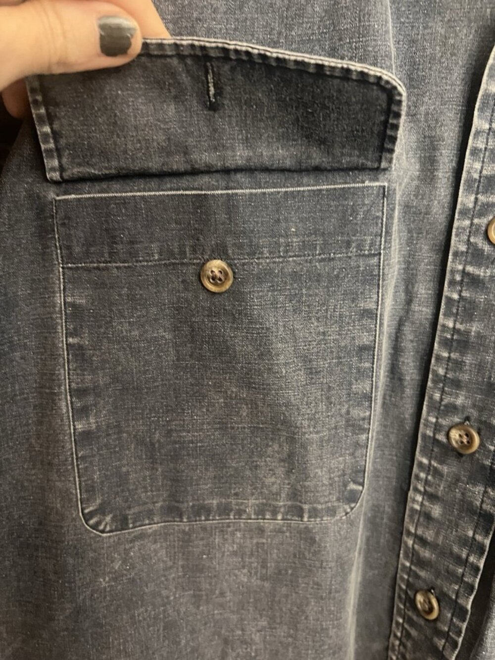 Vintage Polo Ralph Lauren Shirt Denim Button Down Men Large Blue Black Pocket. W - Picture 5 of 7